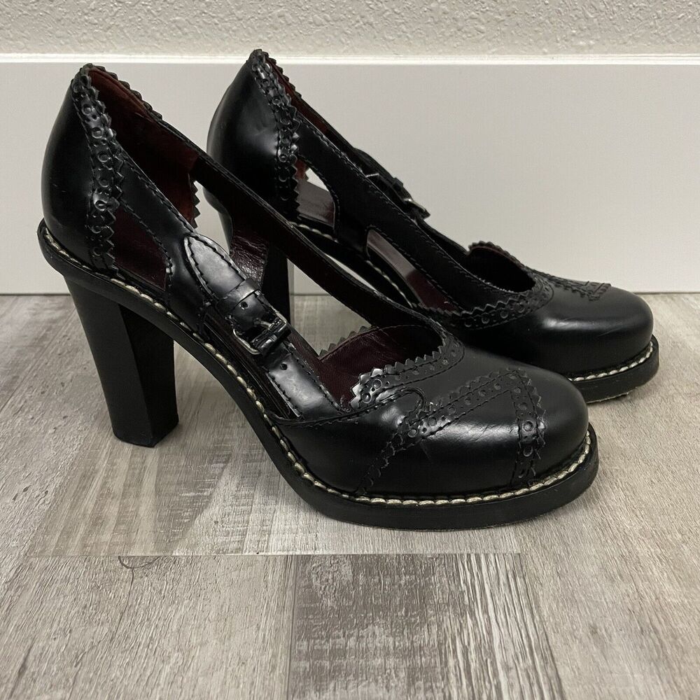 Balenciaga Womens Size 36 Black Leather Brogue Detailing Pump Heels